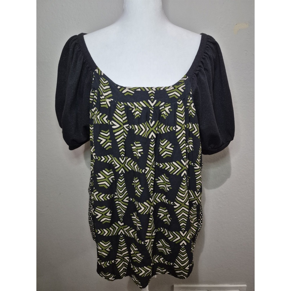 Maeve Anthropologie Catania Glitter Puff Sleeve Top Blouse Sz L Boho Preppy